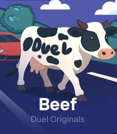 Beef game tile with a cow crossing a road by a sports car