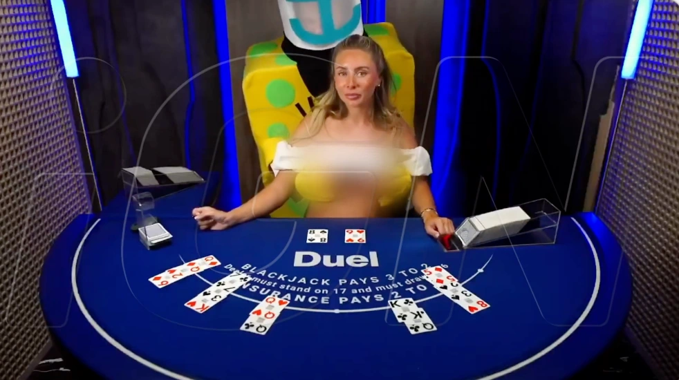Bonnie Blue at the Duel blackjack table during the studio event