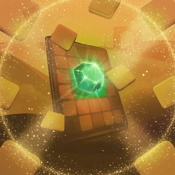 Keno tile with a glowing green gem on the board